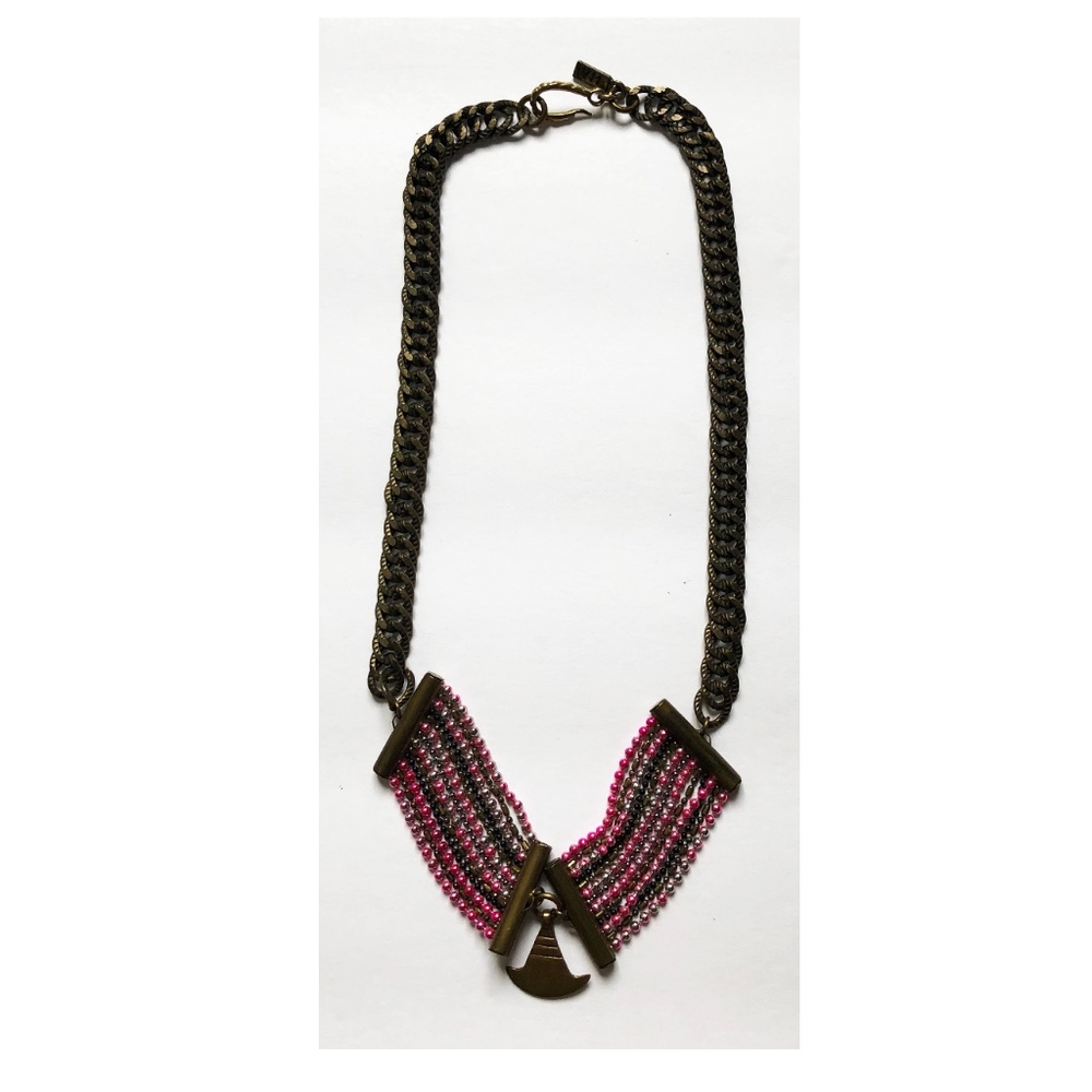 Necklace Choker Chain Pink Brass